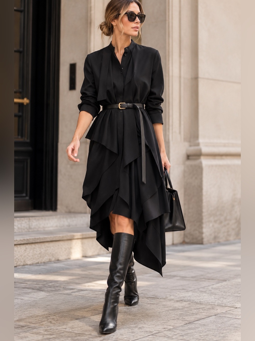 COS Black Asymmetric Draped Long Sleeve Tunic Dress S